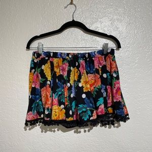 Colorful Floral Polka Dot Pom Pom Swim Skirt